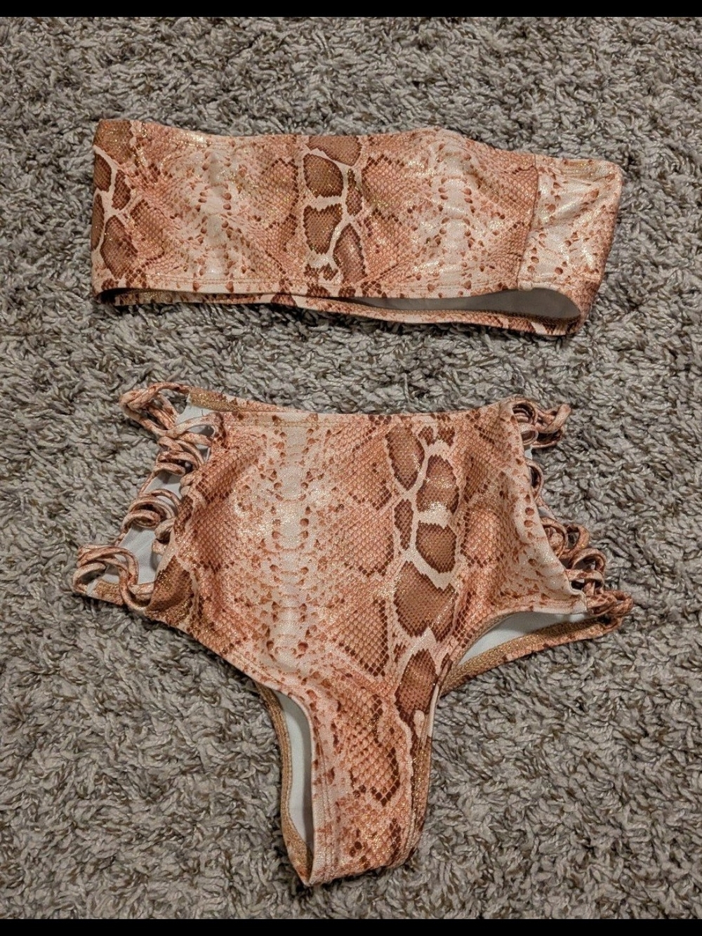 Snake-Print Two-Piece Style Swimsuit - Brown Nwot